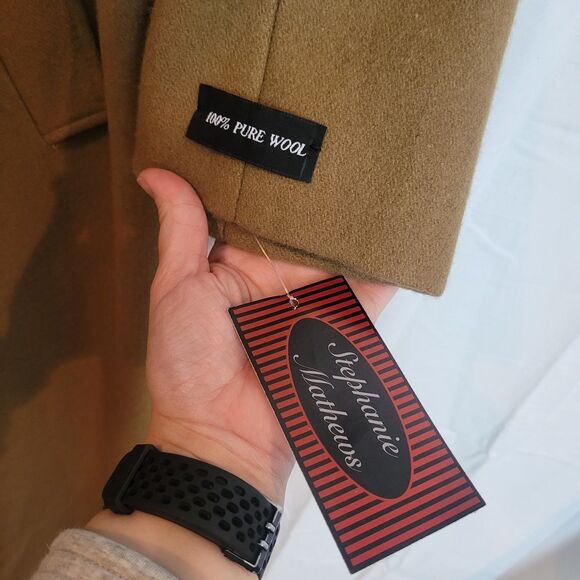 Stephanie Mathews VTG Long Wool Pea Coat Camel Brown Professional Women's Sz 10 - Picture 12 of 14